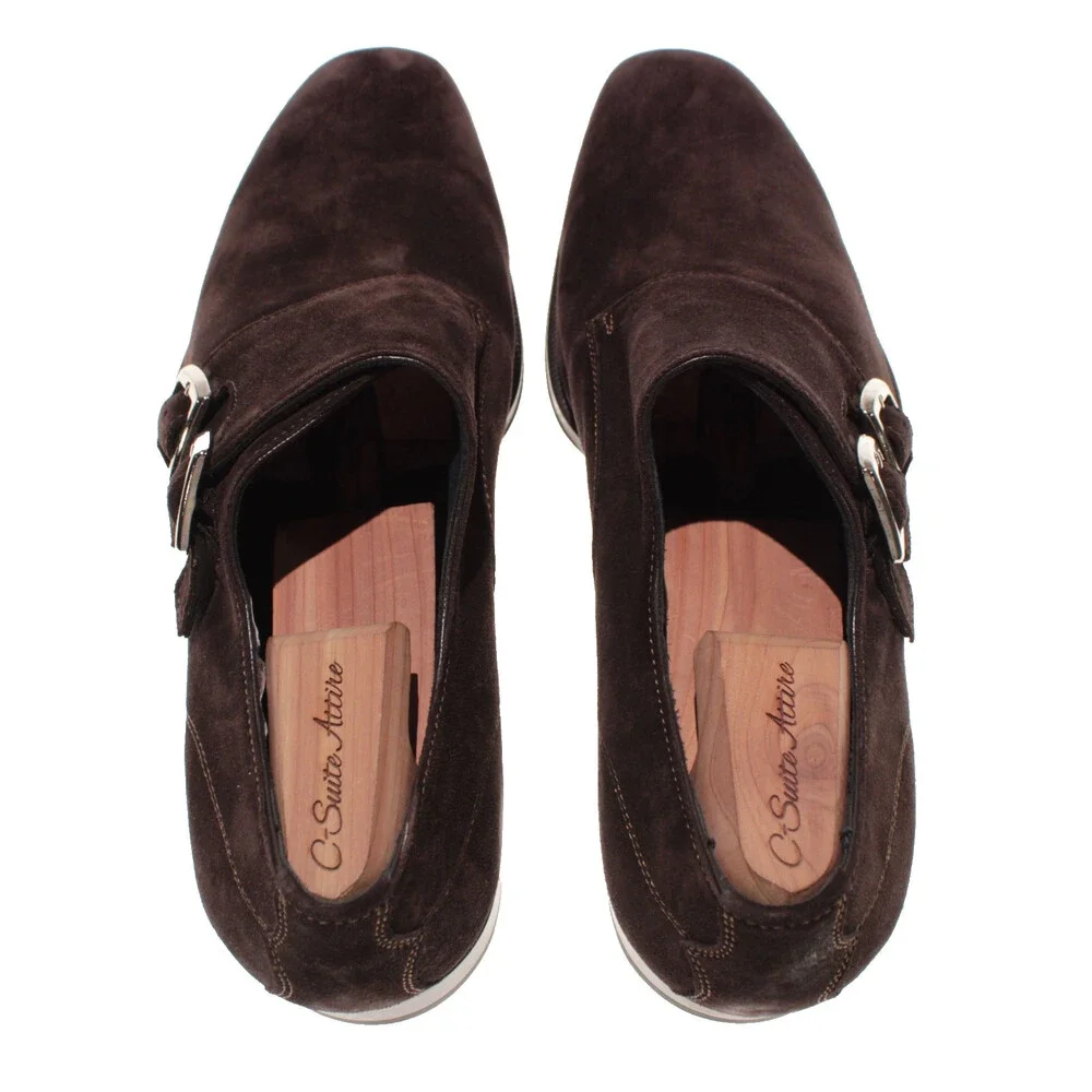 Di Bianco NWOB Double Monk Strap Dress Shoes Size 9 US in Brown Suede